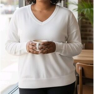 Worthington V-Neck Pullover Sweater Womens Plus Size 0X Ivory Lightweight‎ NEW